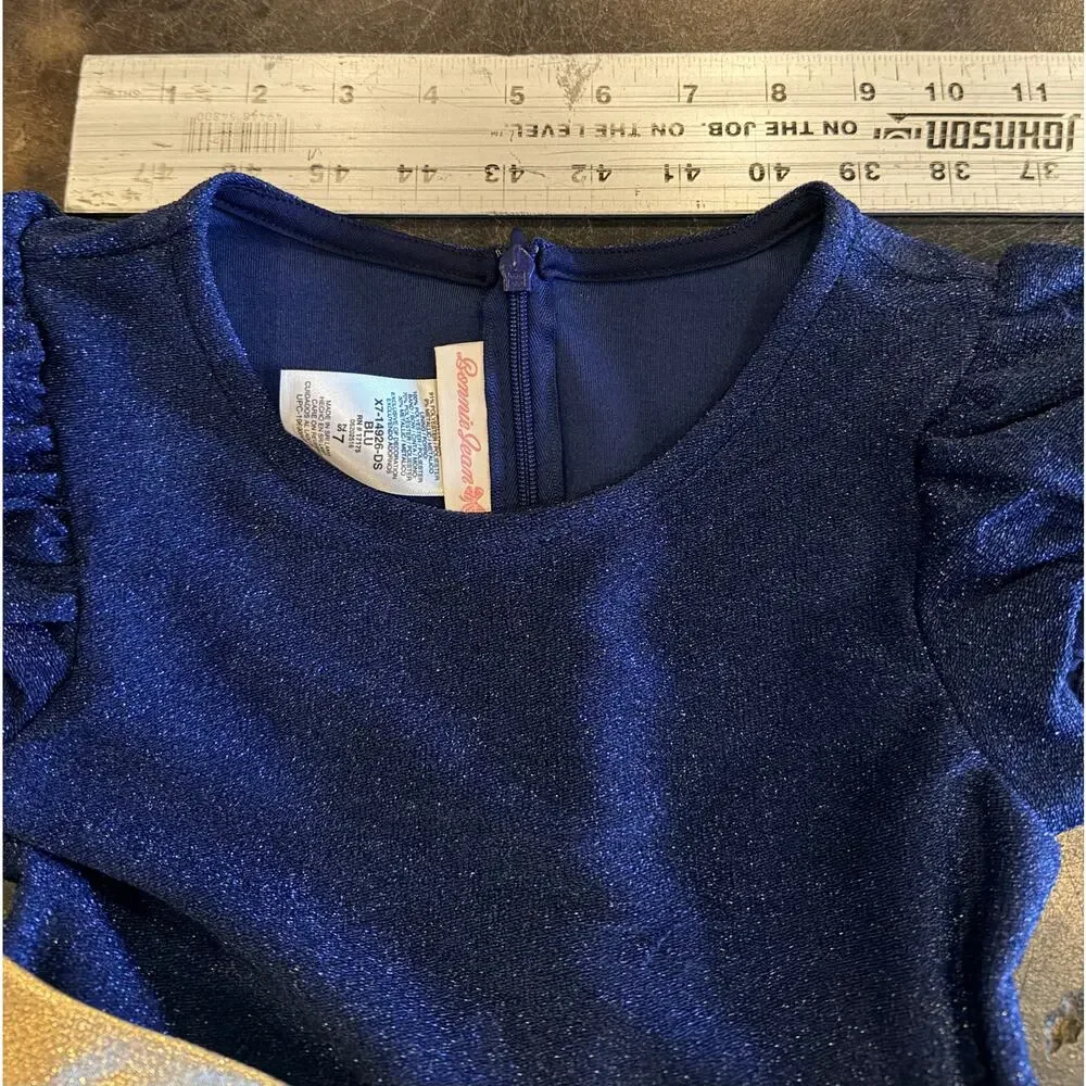 Bonnie Jean Little & Big Kid Girls Short Sleeve Fit+Flare Dress Blue & Gold Sz.7
